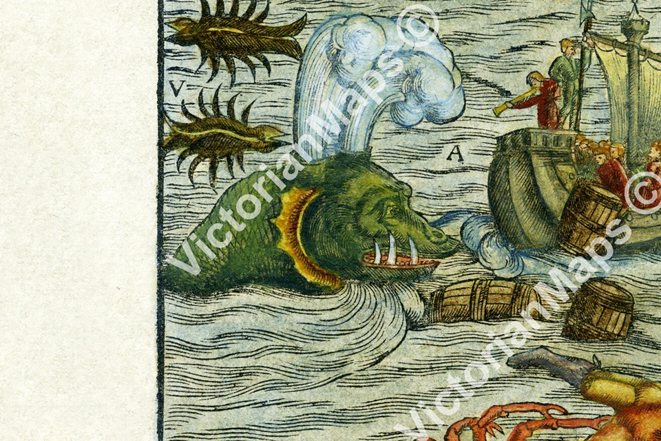 Sea Land Monsters bestia serpiente antiguo mapa Munster 1544 impresión artística póster  Foto 4 de 4