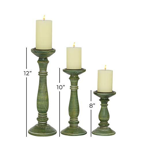 Deco 79 Wood Candle Holder, Set of 3 8, 10, 12H, Green