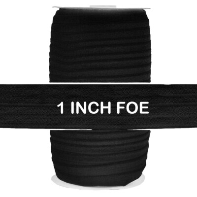 Black  Fold Over Elastic 1'' (25mm) 5 and 100 Yards | Elastic by the Yard