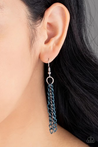 Paparazzi "Colorful Calamity 2" Gunmetal, Silver & Metallic Blue Chain Necklace - Picture 3 of 3