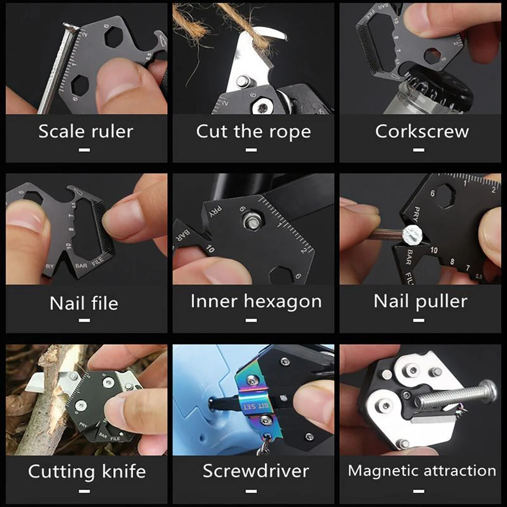 Multi Tool Folding Mini EDC Knife Outdoor Pocket Screwdriver Allen Wrench Ruler