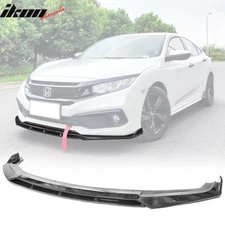 Fits 19-21 Honda Civic IKON V3 Style Front Bumper Lip Spoiler Gloss Black 2PC