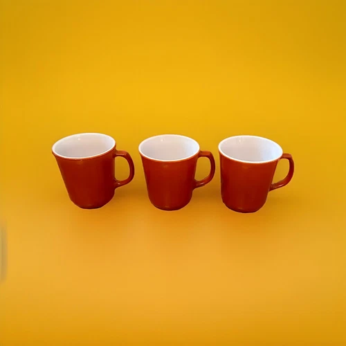 Vintage Pyrex Corning Coffee Mugs Cups D Handle Burnt Orange Set Of 3 USA