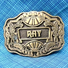 Ray Belt Buckle Iconic 70s Name Plate Western Scroll Vintage Oden      .DBD447