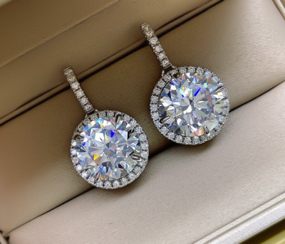 5ct Lab Grown Diamond Earrings, 18K Gold Vermeil, Round Face Dangling Studs