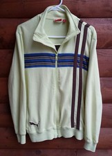 VTG PUMA Full Zip Sweatshirt 90s Mens Spellout Lime Green Striped C Measurements