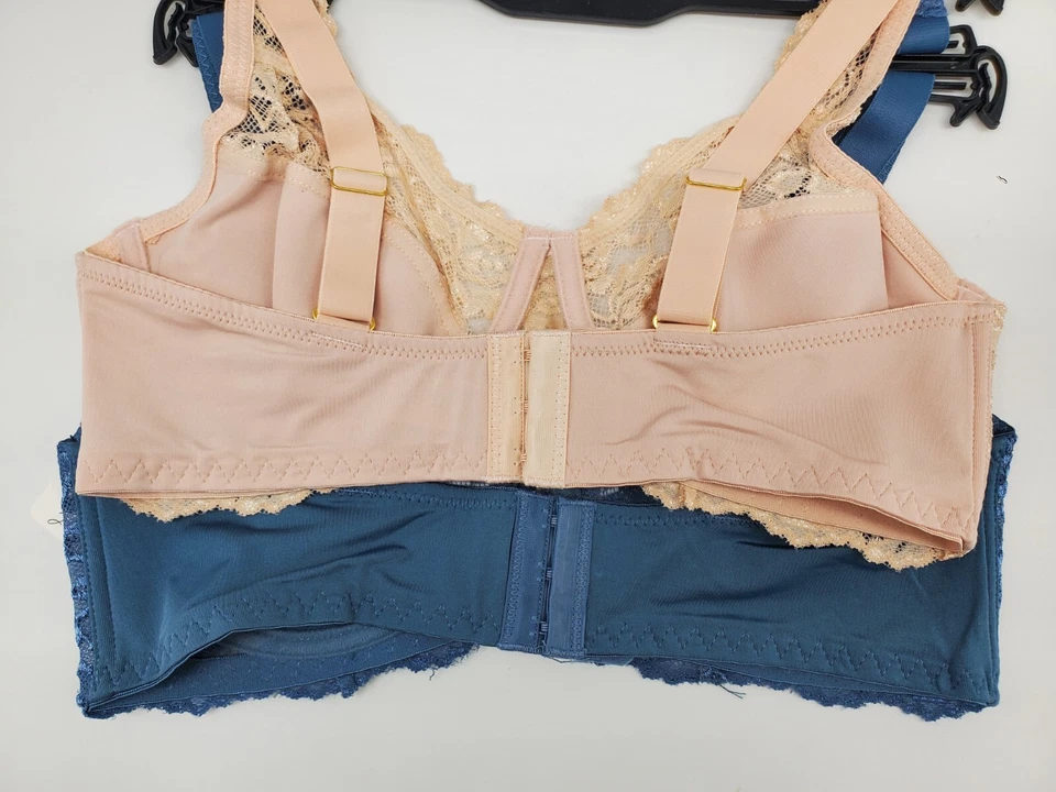 2 Pack Carrie Amber Lace Soft Cup Underwire Bra Beige & Blue Women's 38D 42D - Image 3 of 4
