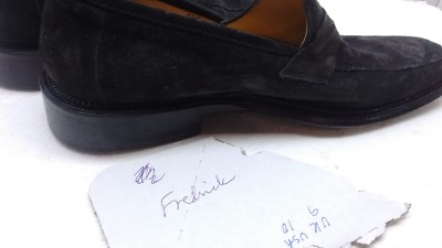 Paul Fredrick Black Suede Slip On Penny Loafers Apron Toe  display picture 1