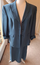 Vtg 100 Silk 2 Pc Suit Set Jacket Skirt blue green teal spring 2024 colors xl