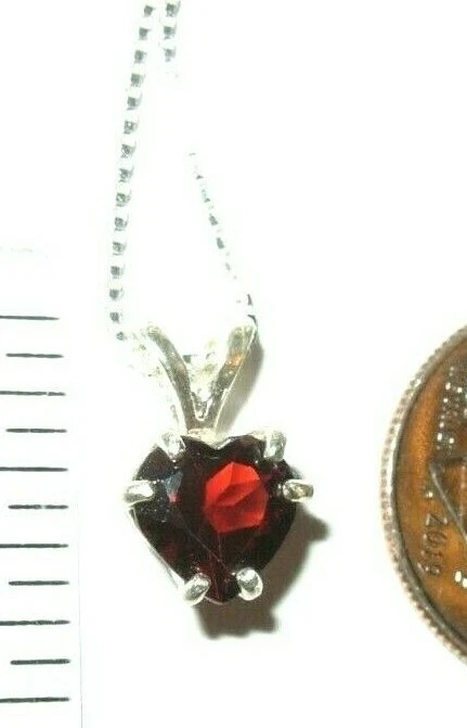GARNET HEART NECKLACE EARTHMINED FIRE RED 7MM GEM US MADE PENDANT BOX LINK CHAIN - Image 2 of 4