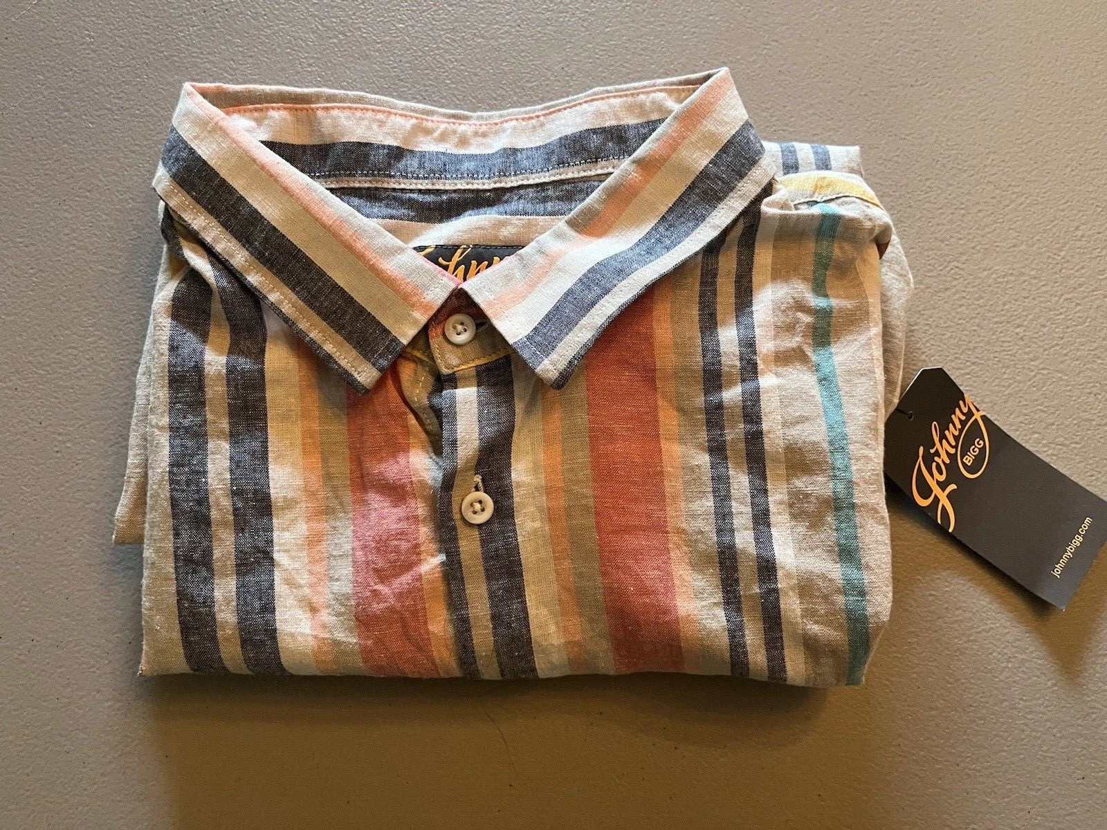 Johnny Bigg Shirt Men's 3X Archer Linen Stripe Short Sleeve Cotton Button-Up