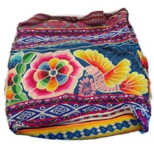 Hand Embroidered Shoulder Bag colibri and Multicolored Flowers Ayacucho Peru