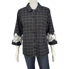 Linea Louis Dell'Olio Womens Button Front Lace Applique Jacket Small Sz 6 Black