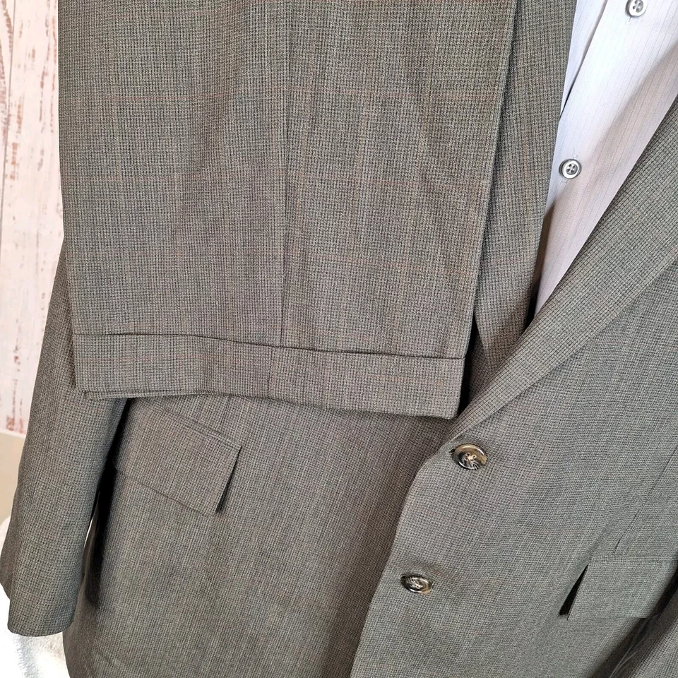 Traje de 2 piezas para hombre Jeffrey Jon Vanderson 46L 38X32 marrón a cuadros lana EE. UU. Foto 4 de 4