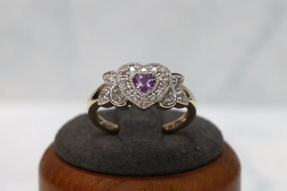 9ct Yellow Gold Diamond & Kunzite Cluster Ring - Size N - UK Hallmark — 第 3/4 张图片