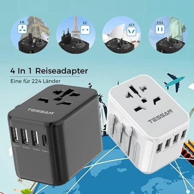 Tessan Universal Reiseadapter Weltweit mit 2-4 USB Anschlüsse für 224+ Ländern