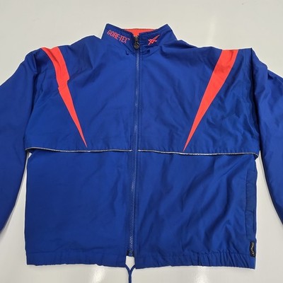 Asics Jacket GoreTex Windbreaker Vtg Blue Full Zip Mock Neck Mens Large Retro
