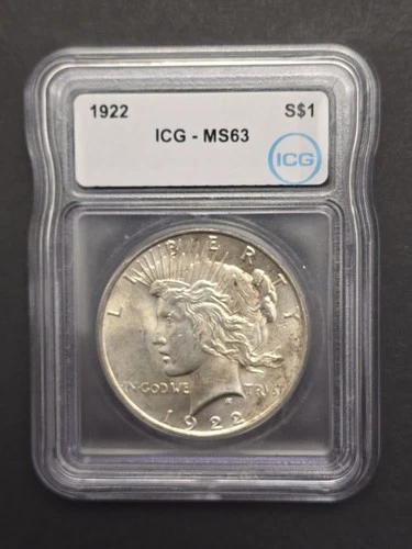 1922 Peace Dollar ICG MS63 Silver $1 Coin Philadelphia Uncirculated