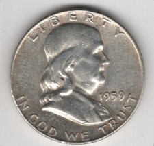 1959 P FRANKLIN HALF DOLLAR 90% SILVER 50¢ PHILADELPHIA UNITED STATES OF AMERICA