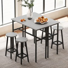 Image of 6-Piece Industrial Bar Table Set, 2 Breakfast Tables with 4 Stools