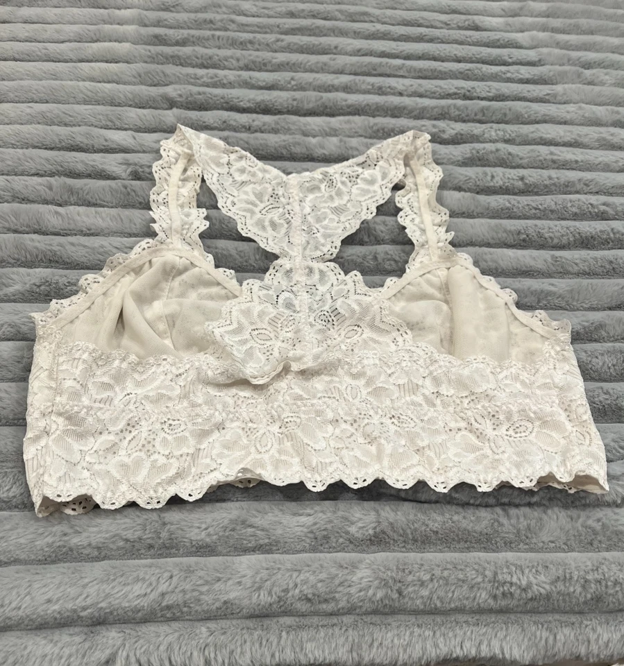 Mujer Talla M/Med Felina Bralette - Lencería Blanca Encaje Espalda Corredora Nuevo Sin Etiquetas Cottagecore Foto 2 de 3