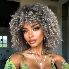 2X Ringlet Wand Curl Jamaican Bounce 3 Packs Silver Grey 8 inch Synthetic Cro...