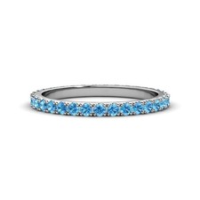925 Sterling Silver Swiss Blue Topaz Round 2MM Stackable Full Eternity Band Ring