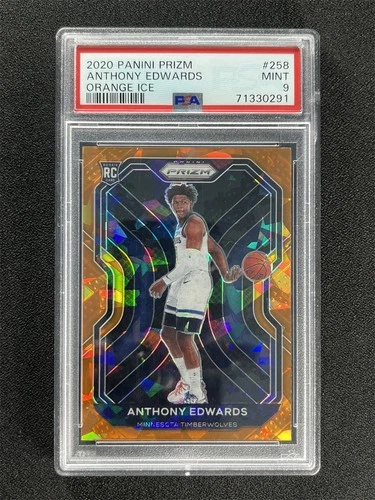 2020-21 Panini Prizm Anthony Edwards #258 Orange Cracked Ice Prizm RC PSA 9 MINT