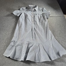 Tommy Hilfiger A Line Midi Dress Womens 6 Blue White Striped Cotton Ruffle Hem