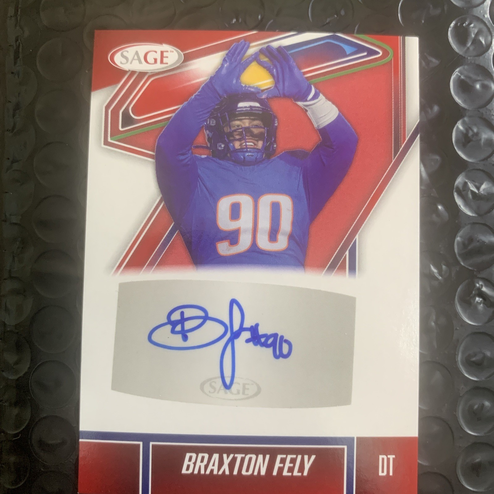 Braxton Fely Sage 2026 Boise State Defensive Tackle Blue Ink Autograph