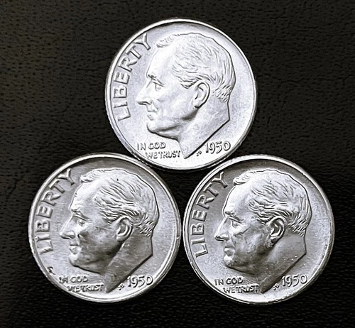 1950  P-D-S 10c SILVER Roosevelt Dimes.  CH BU. Year Set.     (R216)