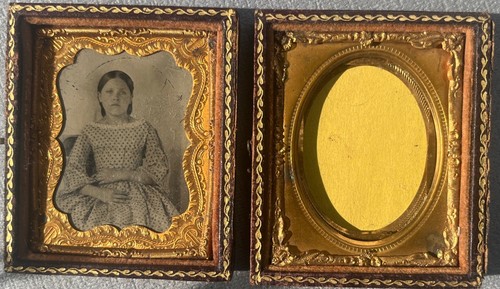 Antique Daguerreotype Photograph Pretty Young Woman Tin Type With Second Frame