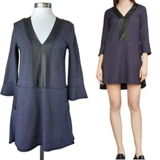 BCBGMaxAzria Shirlee Mini Dress Size XS Denim Blue & Black Faux Leather
