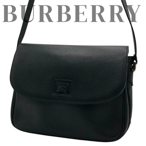 BURBERRY Leather Shoulder Bag Black Check Authentic Women's Crossbody Purse