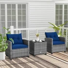 Ensemble de bistro en rotin Costway 3PCS avec canapés rembourrés et table d'appoint