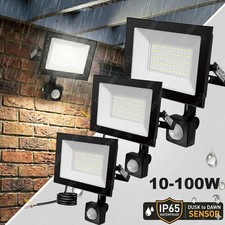 10-100W LED Floodlight PIR Motion Sensor Security Outdoor Garden Flood Light