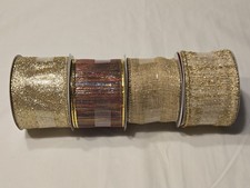 BRAND NEW Celebrate It Wired Edge Ribbon 4 Rolls 2.5" x 20' Gold Metallic Xmas