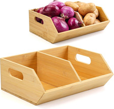 2 Set Bamboo Storage Bins, Pantry Organizers and Storage, Kitchen Countertop Org