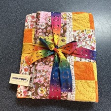 Baby Blanket Quilt   New   52 X 52 Orange Yellow Pink Brown   Puppies   Flowers