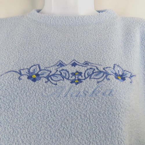 ALASKA Forget-Me-Not Embroidered Pullover Top Time Square Size S Blue Fleece - Picture 3 of 6