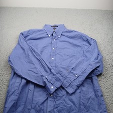 Tommy Hilfiger Shirt Mens 17 34 Blue Long Sleeve Button Up Cotton Preppy