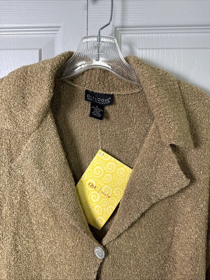 Dialogue Mujer Suéter Largo Tostado Tejido Cárdigan Plumero Talla M Texturizado L/S Puños Foto 2 de 4