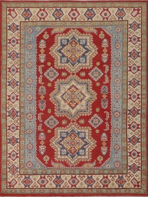 Super Kazak Handmade Area Rug 5x7 Geometric Red/ Ivory Wool Oriental Carpet