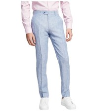 Bar Iii Mens Slim fit Dress Pants 30 / 30 Light Blue Solid Stretch Linen