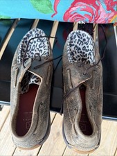 Twisted X Distressed Brown Leopard Print Driving Mocs Boat Shoes Womens Sz 11 M