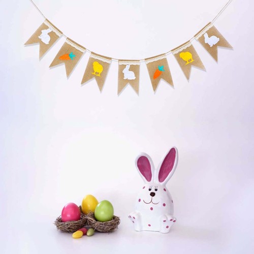 Rabbit Carrot Natural Burlap Bunting Banner for Easter Birthday Party Decoration - Picture 7 of 12