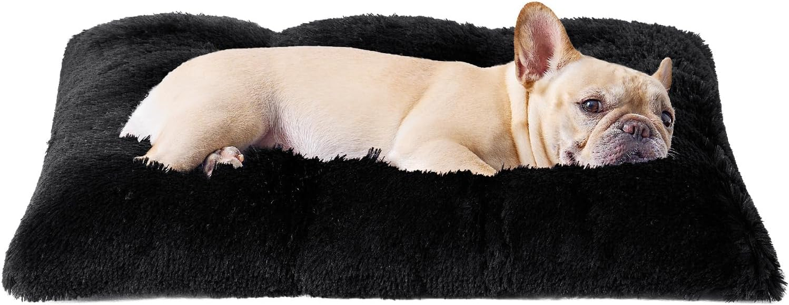Calming Fluffy Dog Crate Bed for Medium Dog 75X50X7.5Cm, Black | anti Anxiety So