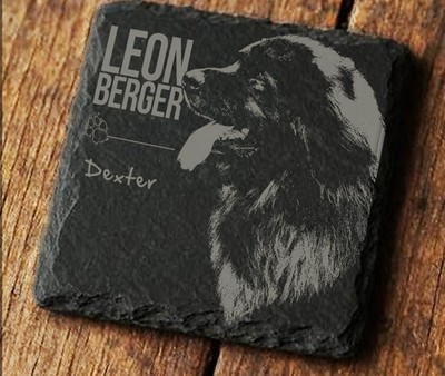 LEONBERGER Schiefer Untersetzer, individuell personalisiert Haustier Hund Name Design Geschenkidee-C04