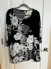 Dennis Basso Black and White Floral Blouse NWOT   Women's Plus Size 2X
