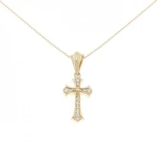 Authentic 10KYG K10YG Cross Diamond Necklace  #270-004-065-7872